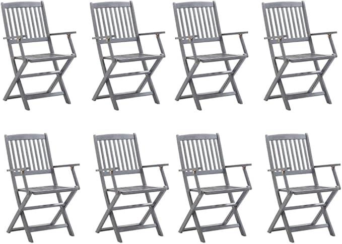 Akazienholz Gartenstühle Set 8 Stück 54x61x88 cm grau klappbar wetterbeständig für Terrasse Balkon Camping