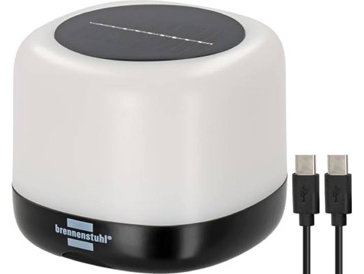Brennenstuhl Akku Solar LED Outdoor Leuchte GL 400 AS Campinglampe IP44 mit 400lm, bis zu 45h Leuchtdauer, 3 Schaltstufen, austauschbarer Akku 18650, Powerbank, USB C Ladekabel