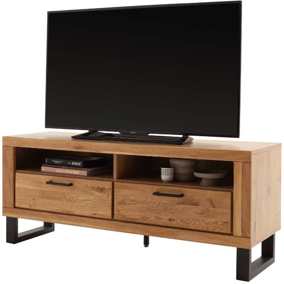 Pharao24.de TV Board Lowboard in Wildeichefarben mit zwei Schubladen
