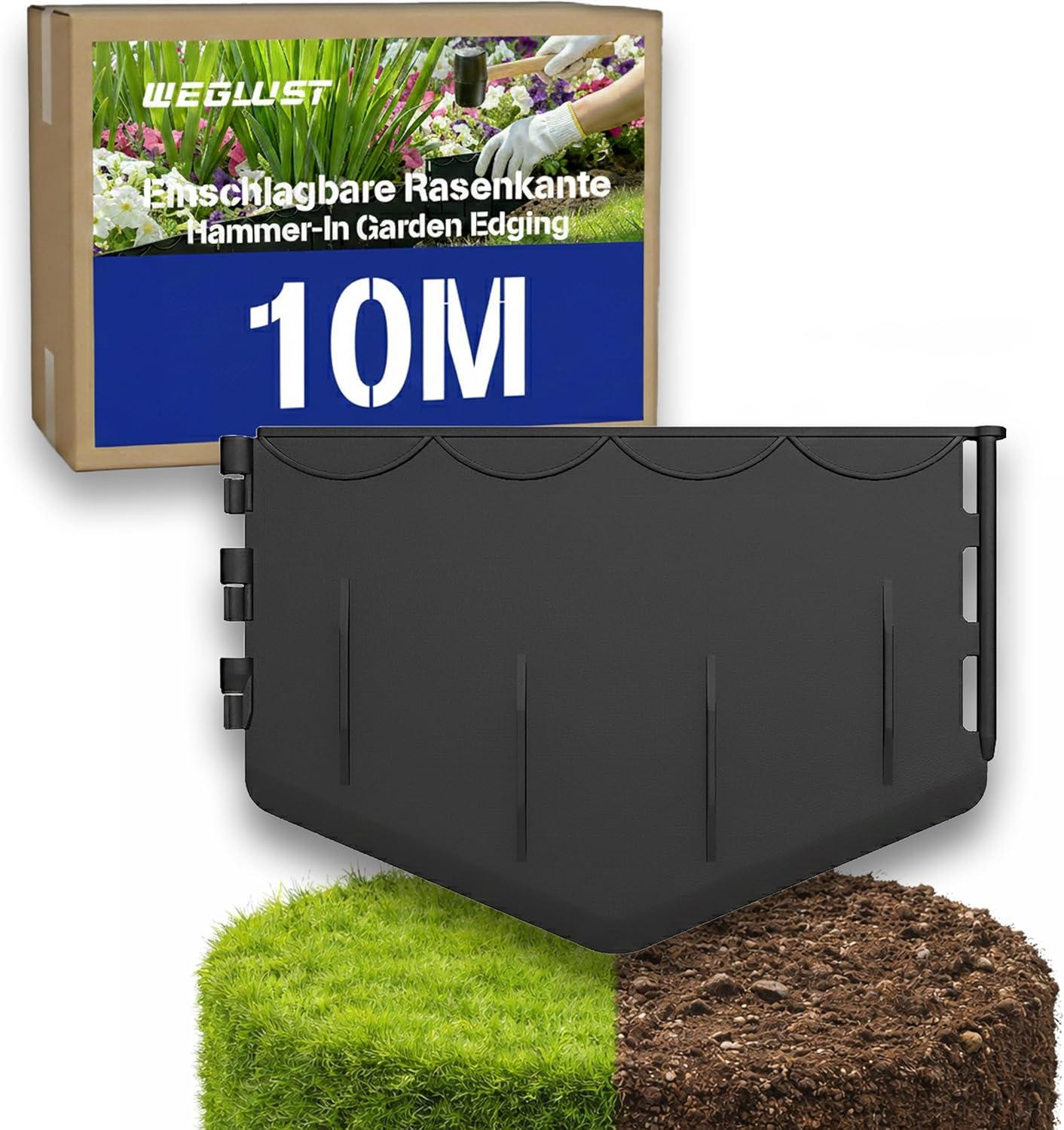 Flexibele kunststof gazonrand voor de tuin, 10 meter