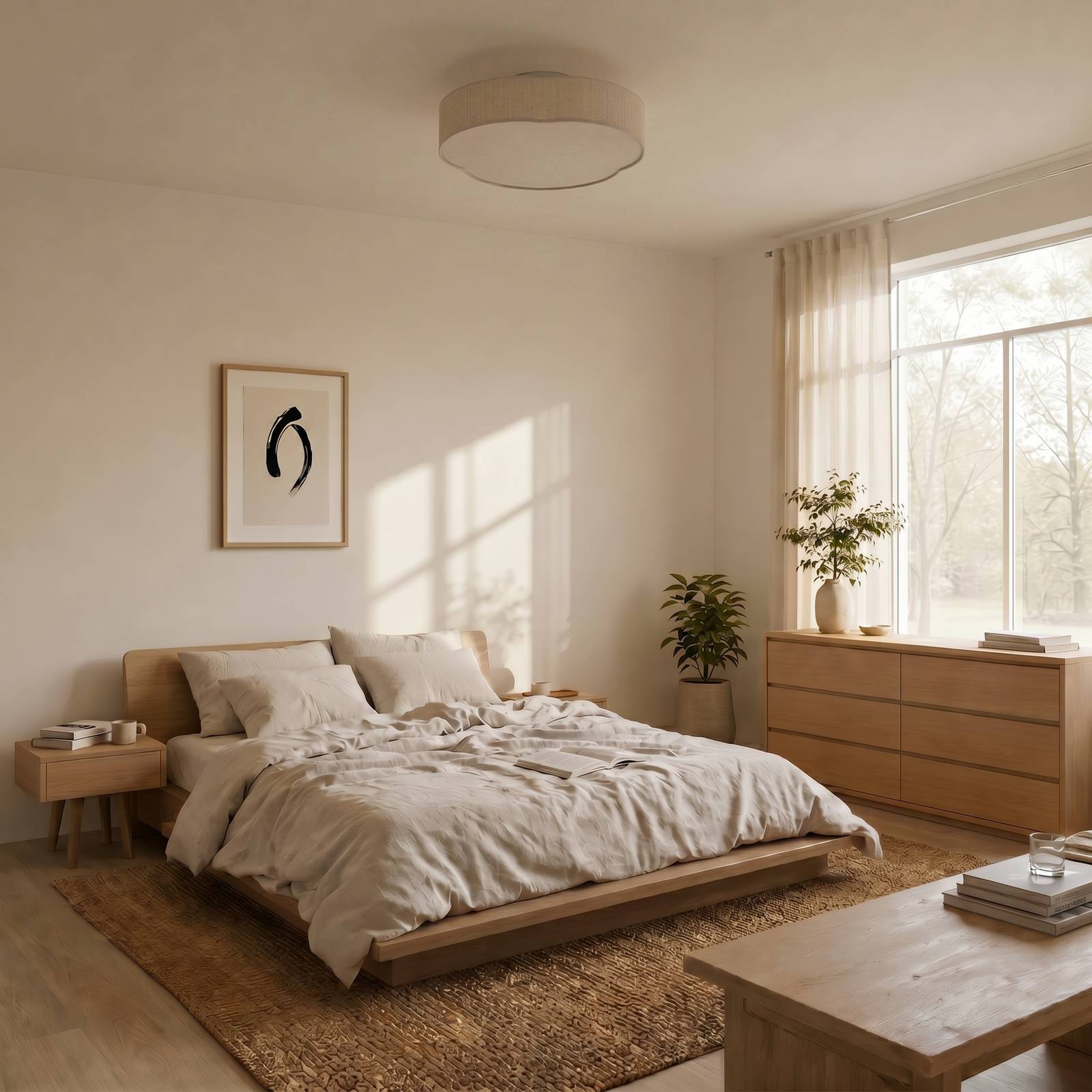 Deckenlampe Winona Lindby, dimmbar, creme / amber, für Wohn- / Esszimmer, Textil / Stoff / Seide, Deckenlampe