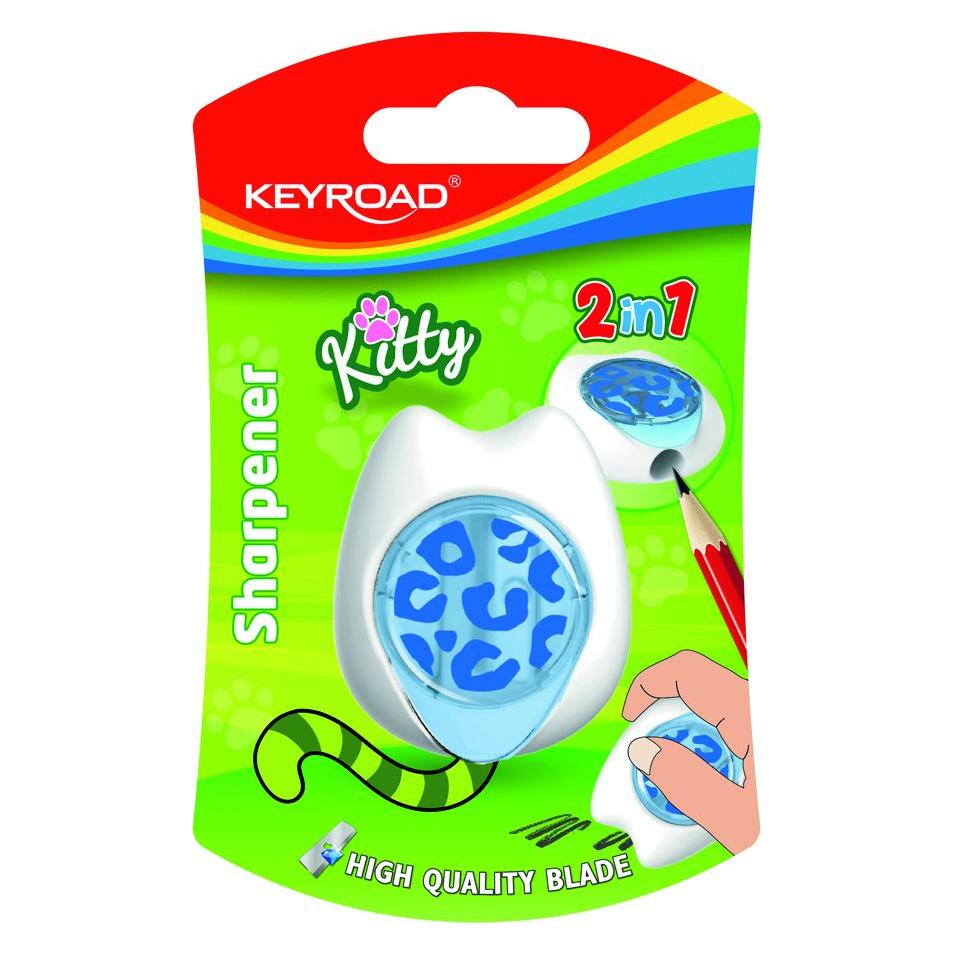 Keyroad Kunststoffspitzer mit radiergummi, kitty cat, einzeln, blister, farbmischung (45650220)