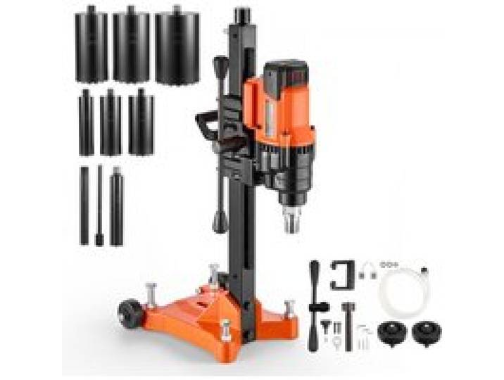 VEVOR Diamant Kernbohrmaschine 2500 W Kernbohrgerät Trocken/Nass 20-202 mm, für Beton Ziegel Keramikfliesen Asphalt Marmorböden, Inkl. 8 Bohrer & Rollständer & Tragegriff, 800 U/min, UNC1 1/4–7 Gewinde