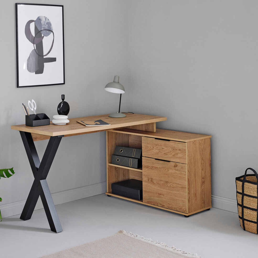 Union Rustic Lika Modular Writing Desk Montana Oak/Black 76cm H X 140cm W X 95cm D