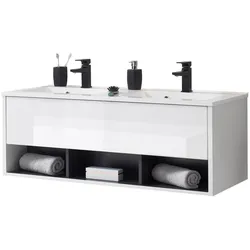 WASCHBECKENUNTERSCHRANK mit Doppelwaschbecken weiß Hochglanz, grau 120 cm