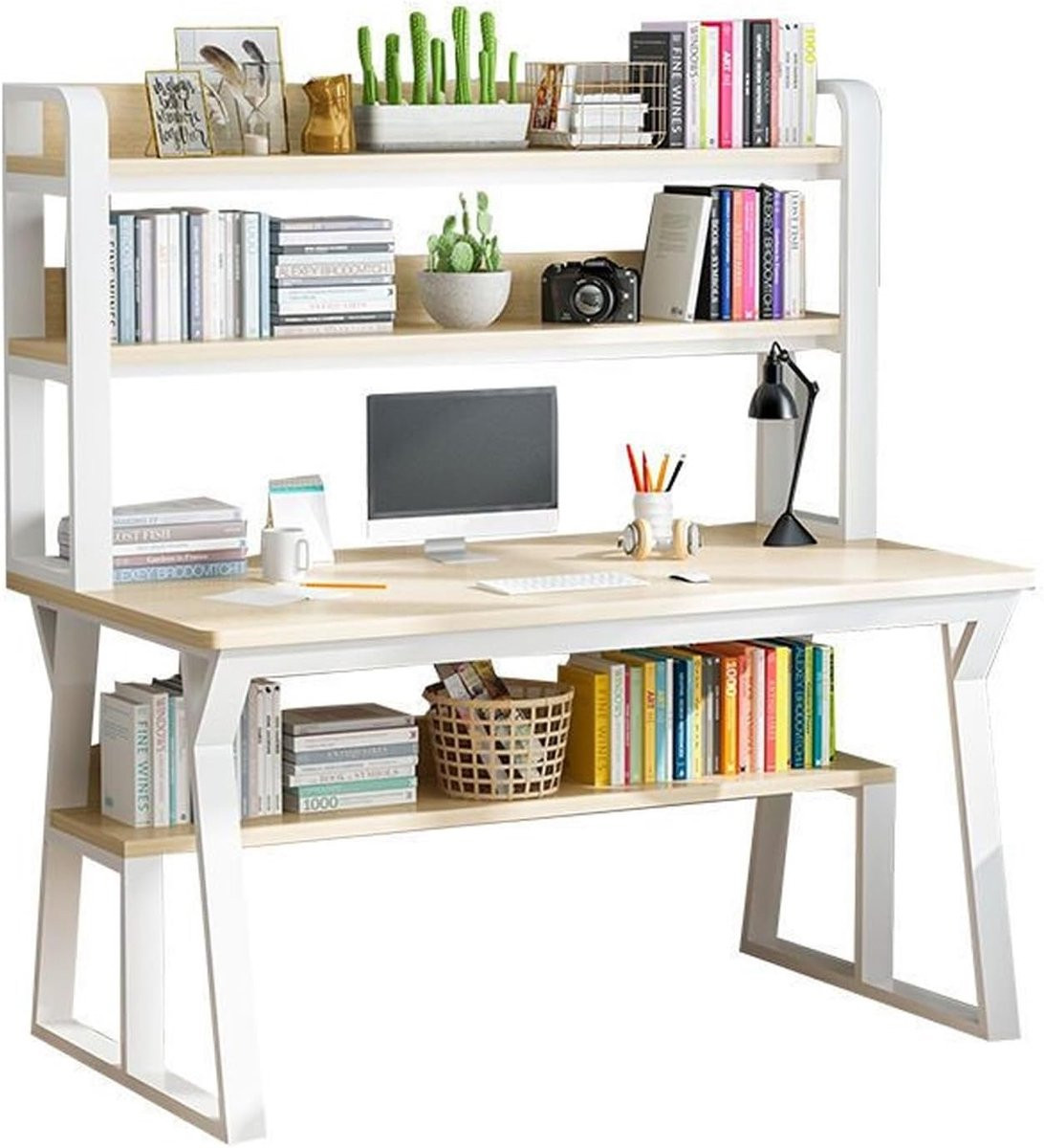 Wit Computer Bureau met Opbergplanken - Breedte: 100 cm