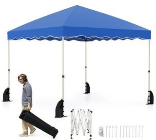 Costway Foldable 10 X 10 Feet Pop up Canopy Tent with Wheeled Bag-Blue