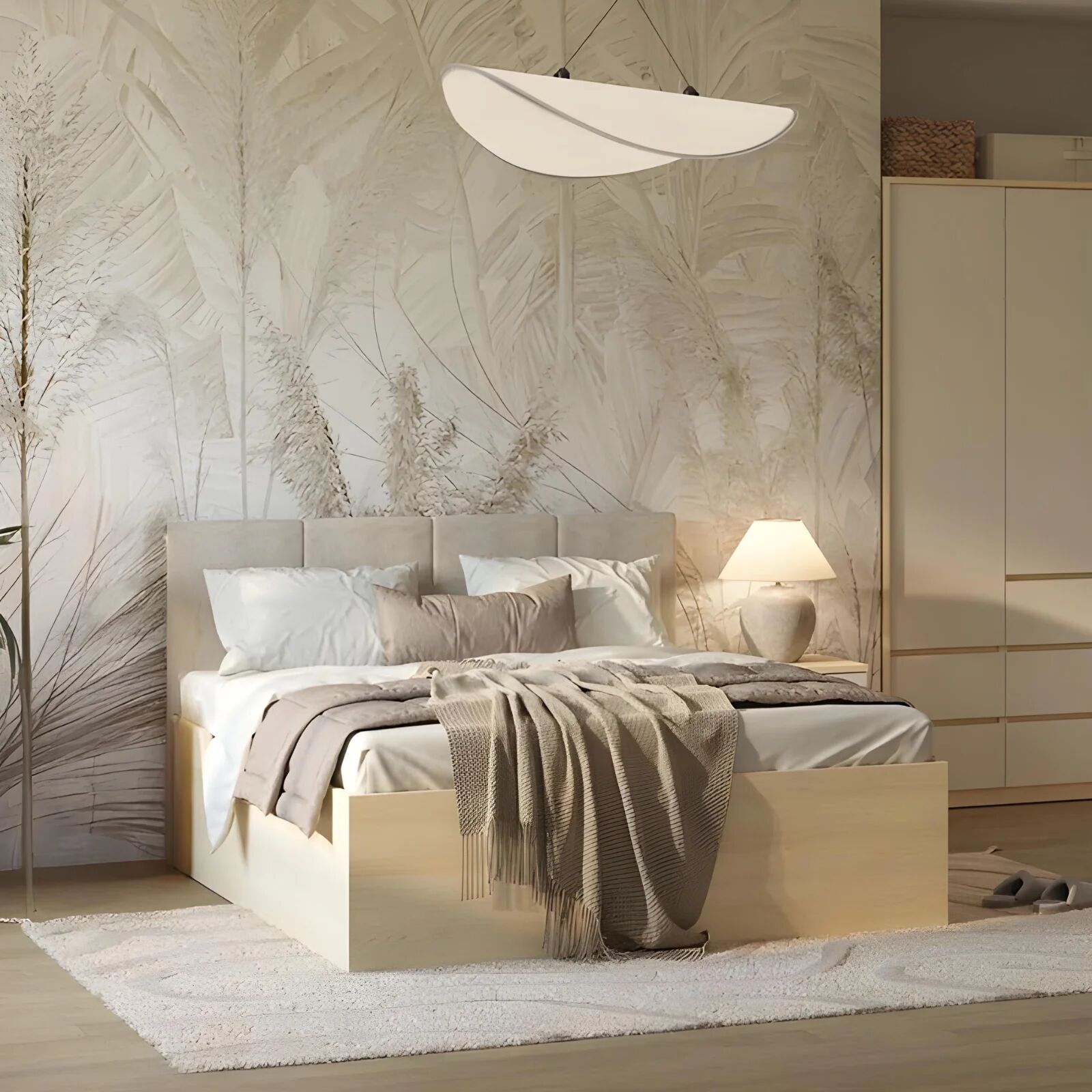 garneroarredamenti Letto matrimoniale 160x200cm moderno testiera imbottita rovere Elvira