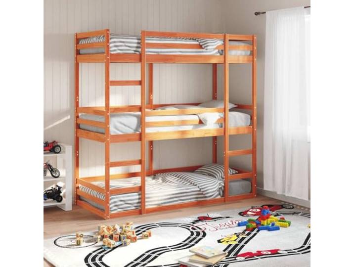 RJPLMFV Etagenbett, dreifach, Kiefer, massiv, 75 x 190 cm 4 Sicherheitsbarrieren, inklusive Leiter, Lattenrost, umbaubar in separate Betten