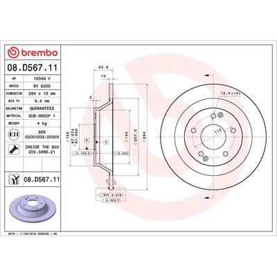 BREMBO Bremsscheibe COATED DISC LINE 08.D567.11 284mm 10mm für SSANGYONG