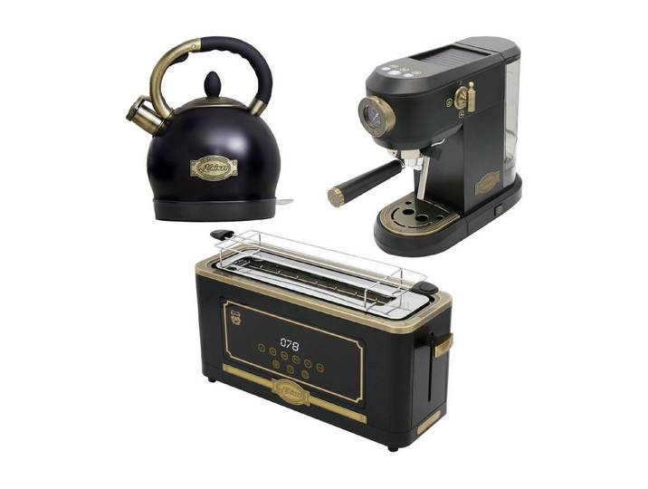 Kaiser Küchengeräte Espressomaschine, Siebträger-Espressomaschine,19 bar+ Retro Wasserkocher+Retro-Toaster