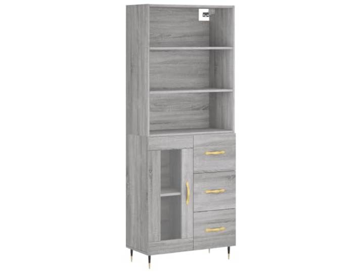 Fisinber Highboard Grau Sonoma 69,5x34x180 cm Holzwerkstoff Schrank Elegantes 2-teiliges Möbelstück mit Glastür und stabilen Eisenbeinen für Wohnzimmer oder Schlafzimmer.