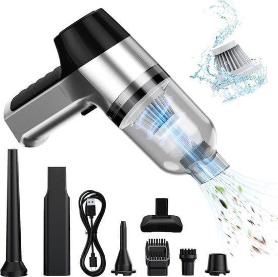 Draadloze 3-in-1 handstofzuiger met 12000 Pa zuigkracht, USB-oplaadbaar, zilver, met 2 wasbare HEPA-filters en ideaal voor het verwijderen van dierenharen