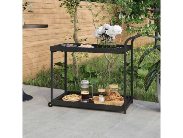 smnyxs Barwagen, Schwarz, 100 x 45 x 83 cm, Kunstharz, geflochten Witterungsbeständiges Polyrattan, geringe Wartung, Rollen, Griff, pulverbeschichteter Stahl