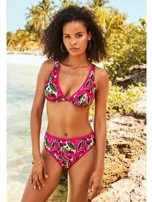 Plus Size Women's Shimmer Contrast Trim Underwire Bikini Top by Swimsuits For All in Pink Paradise Shimmer (Size 24)