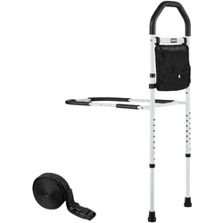 VEVOR Aufstehhilfe Bett, Haltegriffe mit Stützbein & PU-Handlauf, 732–992mm höhenverstellbarer Gehstock aus Karbonstahlrohr, Bett Einstiegshilfe für Kingsize-, Queensize-, Full- & Twin-Betten