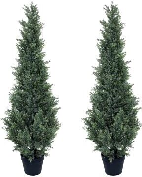 Garvee 2 Pack UV Resistant PE Cypress Topiary Trees in Black Pots, 3/4/5 Ft