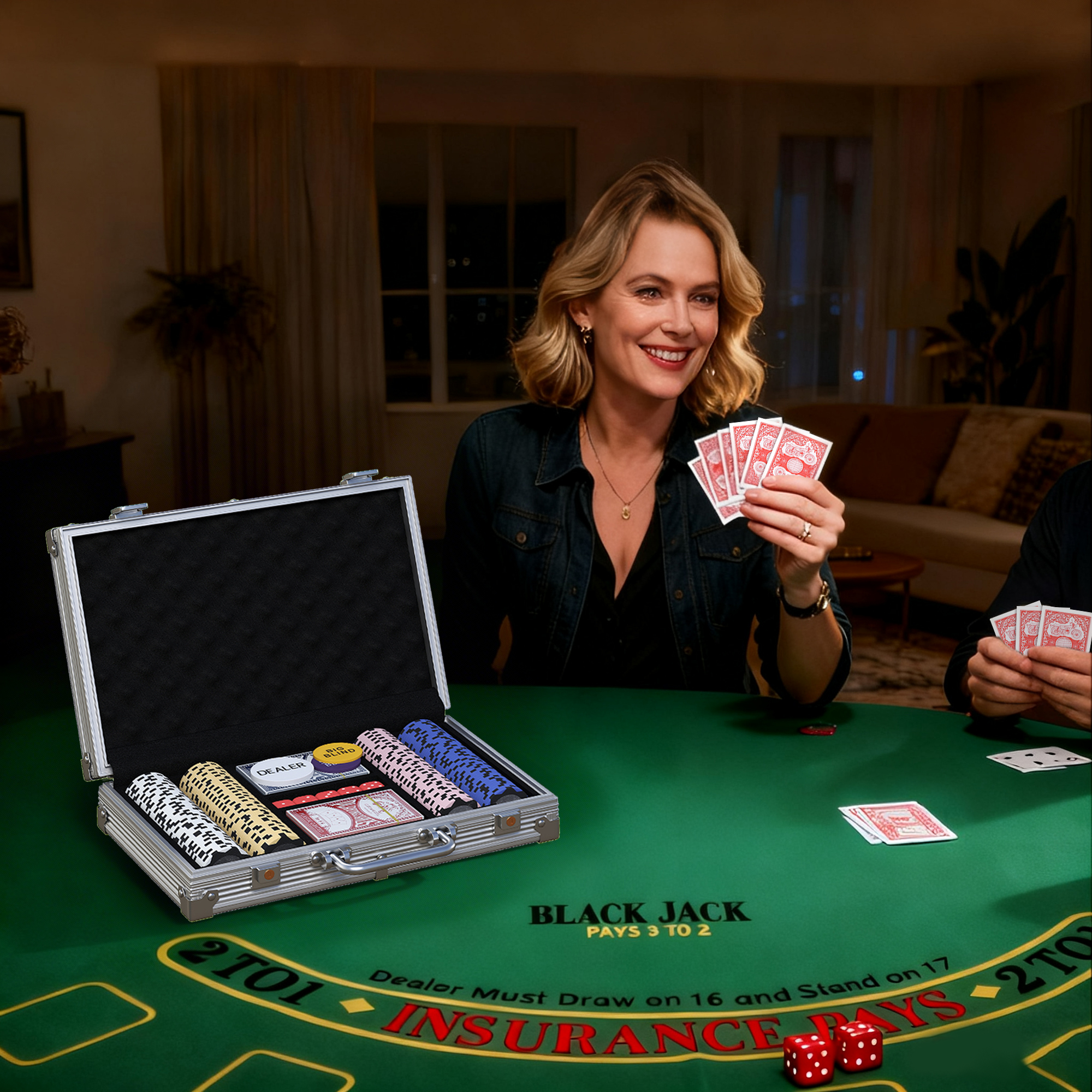 Sportnow Set gettoni da poker in valigetta, con dadi e Dealer Button, 2 mazzi di carte, 29,5x22,5x6,5 cm, Argento   Aosom Italy