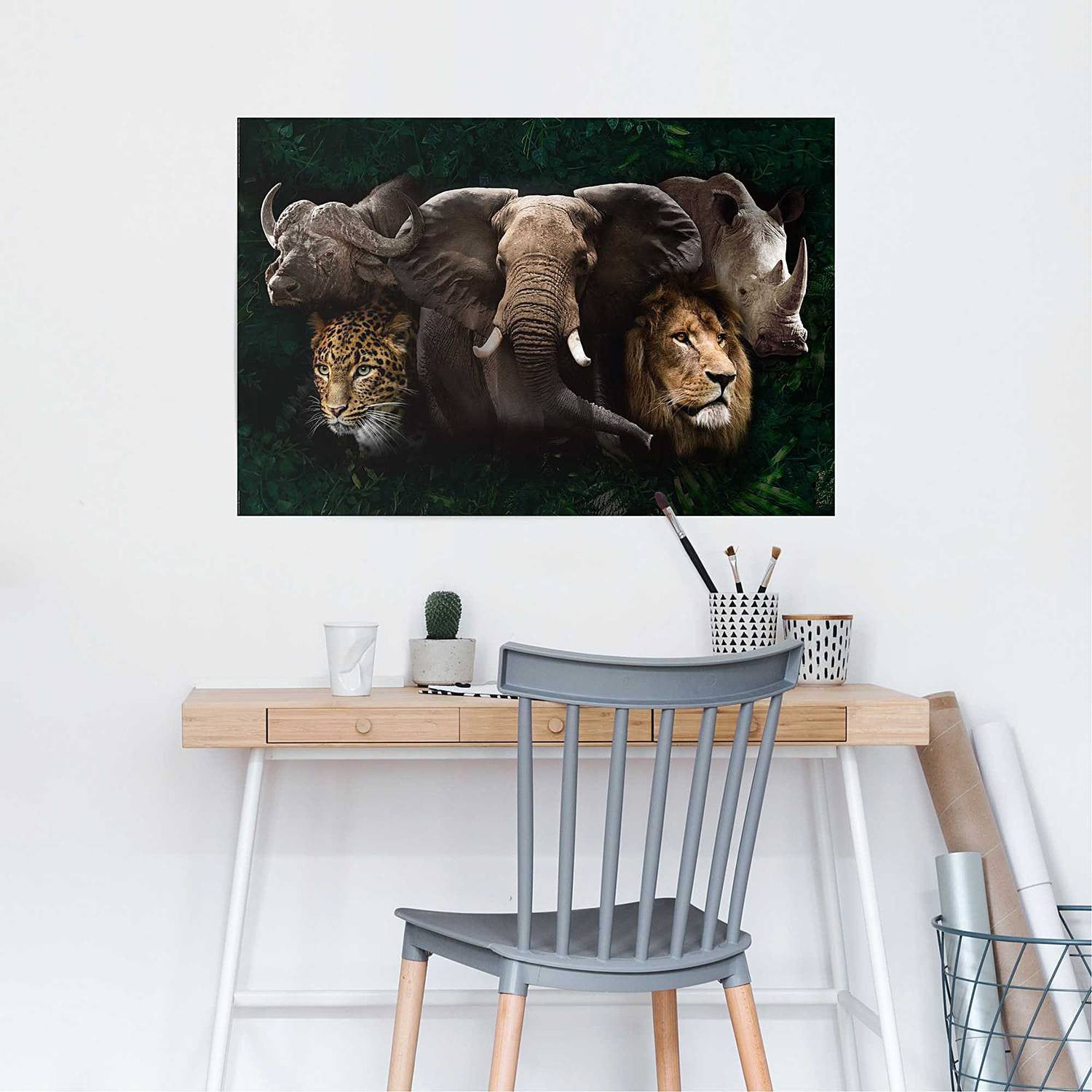 home24 Poster The Big Five, bruin en meerkleurig, papier, 61 x 92 cm