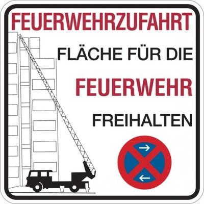 Brandschutzzeichen, Feuerwehrzufahrt Fläche freihalten- 500x500x2 mm Aluminium 2 mm