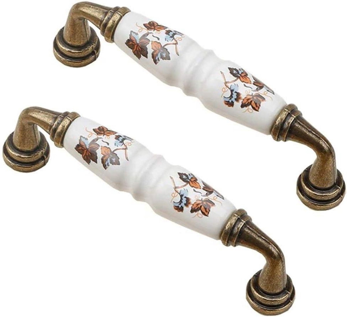 Wit Keramisch Meubelhandvat met Bladmotief - Garderobe Knop voor Lades en Meubels - Gatafstand 96 mm