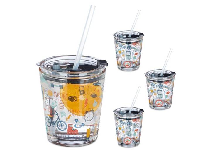 Relaxdays 4er Set Glasbecher Sport-Motiv