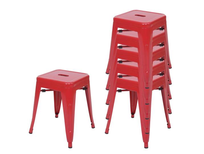 6er-Set Hocker HWC-A73, Metallhocker Sitzhocker, Metall Industriedesign stapelbar Rot