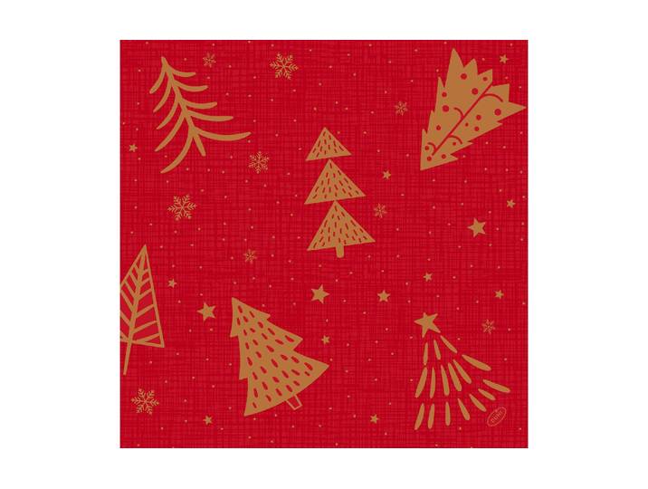 Papierserviette Duni Shimmer Trees, 40 x 40 cm, 50 Stück , rot, gold, B:40cm L:40cm, Servietten, Papierserviette
