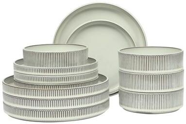 Gibson Elite 12 Piece (Service for 4) Townscape Reactive Glaze Embossed Terracotta Dinnerware Set