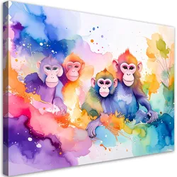 LEINWANDBILD Bunte Affen im Dschungel Aquarell 60x40cm