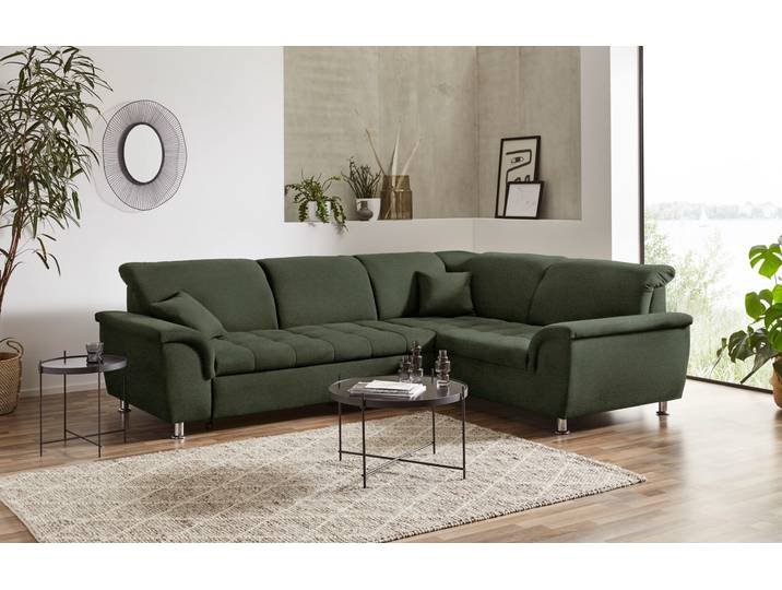 Ecksofa DOMO COLLECTION FRANZI zeitlos und elegant, moderne Sitzheftung, L-Form , grün, B:267cm H:81cm T:214cm, Sofas, Ecksofa, wahlweise mit Kopfteilverstellung (dann Breite: 275 cm)