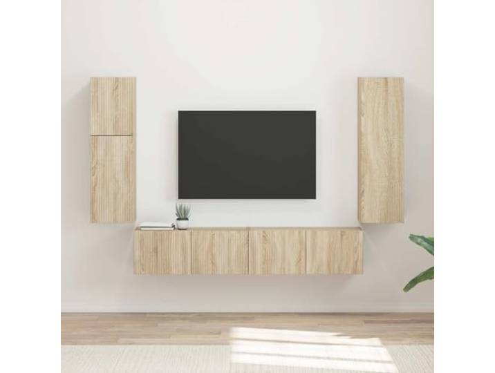 TV-Schrankset 4 stk. Sonoma-Eiche Holzwerkstoff Wandschrank Wohnzimmer Wandmontage, flexible Anordnung, 4 Schränke, viel Stauraum, robust, moderne Optik