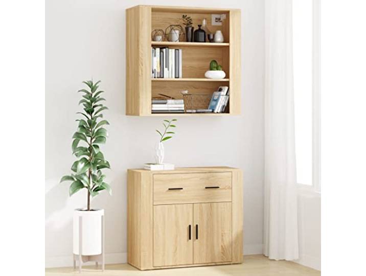 KTHLBRH Sideboard Eiche Sonoma aus mehrschichtigem Holz, 80 x 33 x 70 cm Wandmontage, großer Raum, inklusive Regal 80 x 33 x 80 cm, stabil
