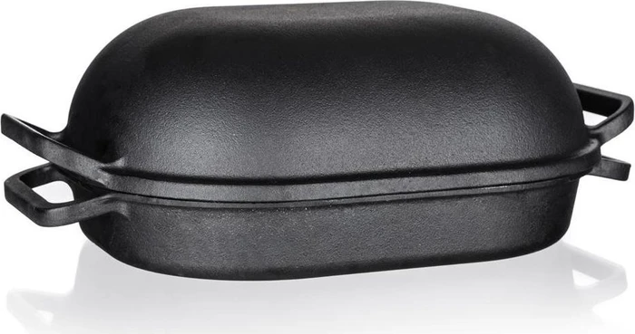 BANQUET Gusseisen-Backform EXCELLENT 39 x 26 x 14 cm, 3 + 4 l, oval mit Deckel, schwarz
