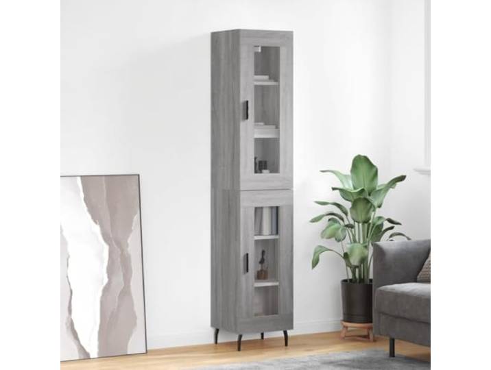 RJPLMFV Anrichte, hoch, Grau, 180 cm, Holz, Technik Stabile Eisenbeine, praktische Tür, große Aufbewahrung, Wandbefestigung im Lieferumfang enthalten