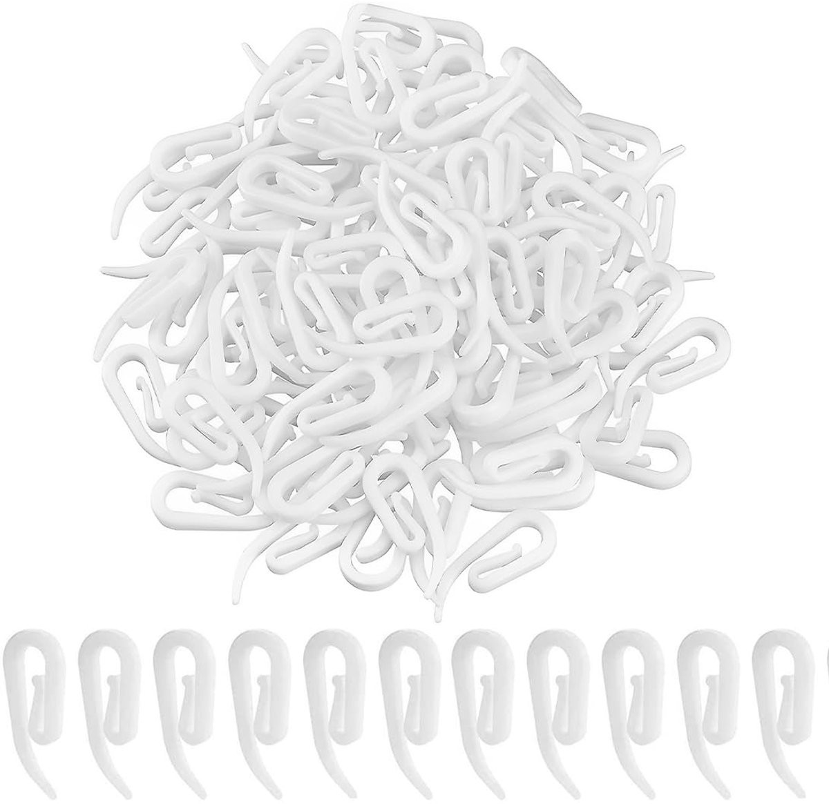 Set van 100 witte gordijnhaken van duurzaam kunststof
