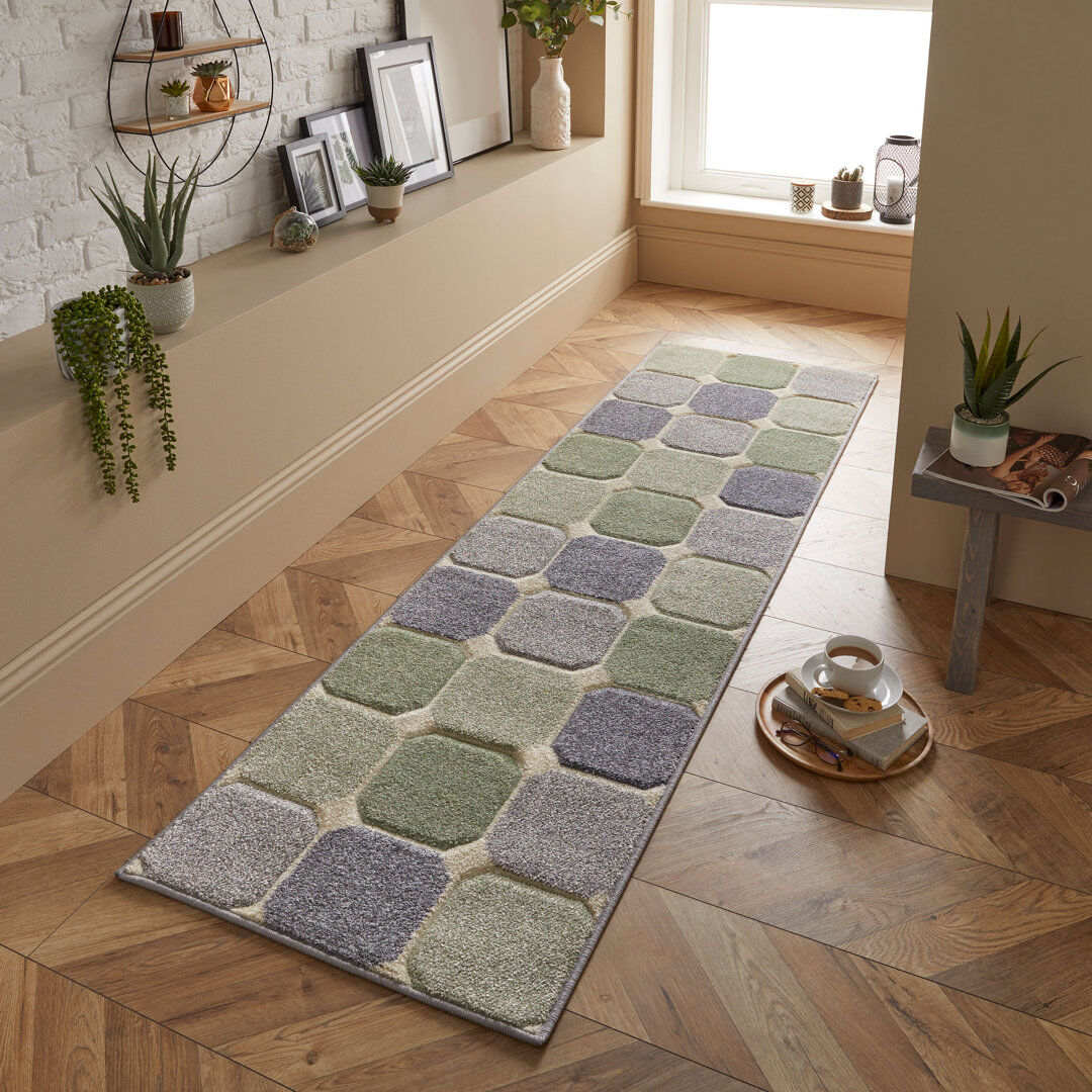 Wade Logan Gossard Geometric Area Rug Green/Purple Runner 60 x 230cm