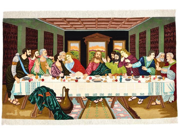 Täbriz Bild Teppich 192x110 Handgeknüpft Orientteppich Perserteppich Wolle mit Seide