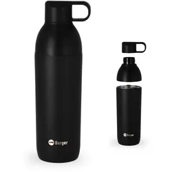 Berger Edelstahl Trinkflasche mit 2-in-1 Deckel 550 ml - schwarz matt