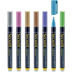 Securit® 7er-Set Flüssigkreidemarker – Grün, Blau, Violett, Rosa, Bronze, Gold, Silber – Rundspitze 1-2mm