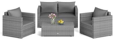 Costway 4 Pieces Patio Rattan Conversation Set with Padded Cushions-Gray
