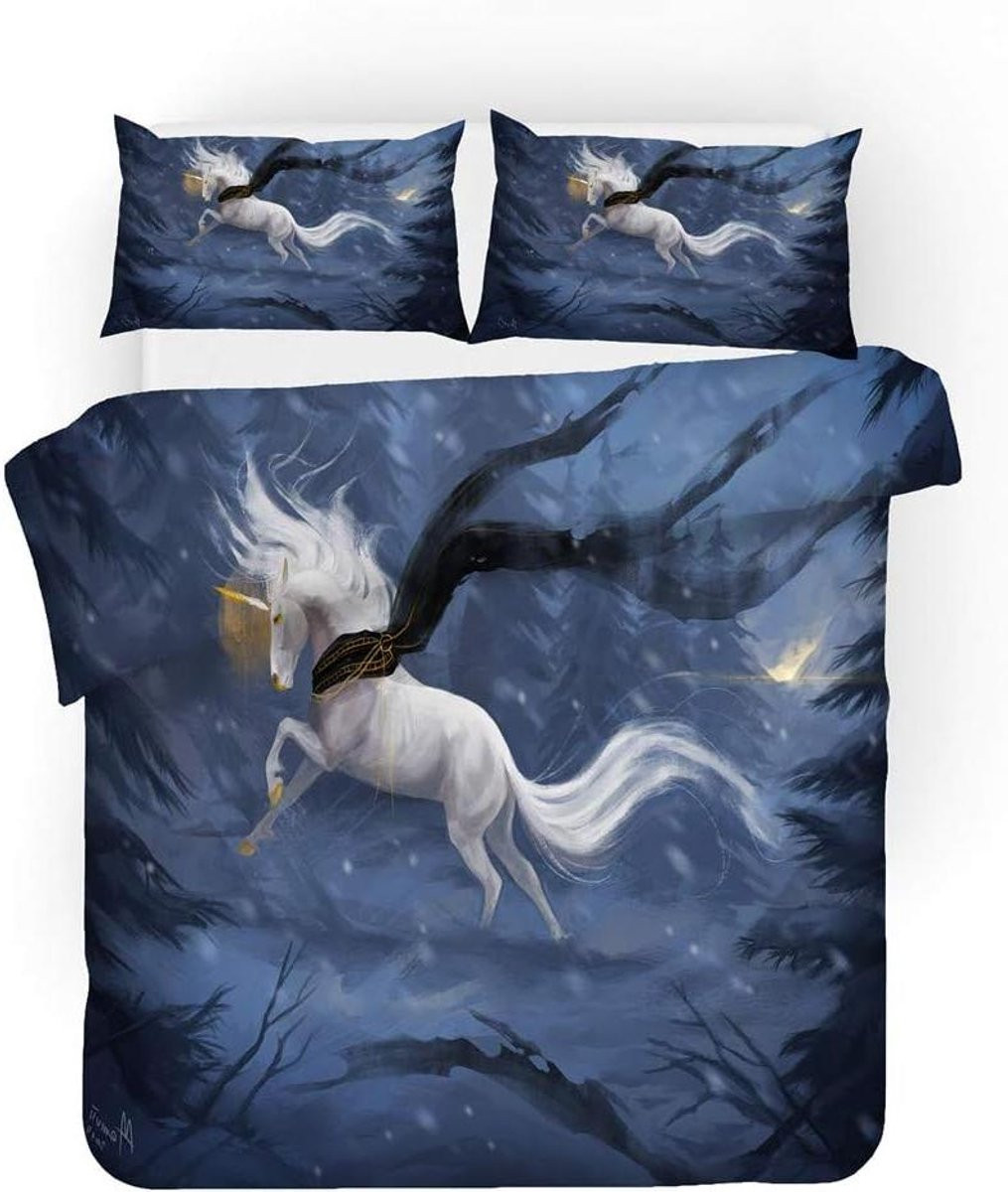 Dekbedovertrek Set met 3D Unicorn Print voor Kinderen - Multi - 140 x 210 cm