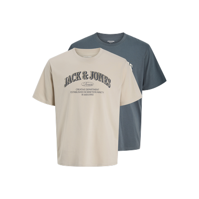 T-Shirt JACK & JONES "JJEDENVER LOGO TEE SS O-NECK 2PK MP", Herren, Gr. M, beige (moonbeam pack:turbulence, moonbeam), Jersey, Obermaterial: 100% Baumwolle, normal, Rundhals, Shirts T-Shirt, aus Baumwolle, in Jersey-Qualität, gerade Passform,...