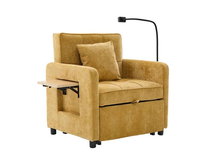 ComfortXL Schlafsessel 2-in-1 mit Tischchen und Stauraum, De-42290, Senfgelb, Gelb, Metall, 79x83x167 cm, Wohnzimmer, Sofas & Couches, Schlafsofas, Schlafsessel