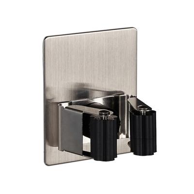 Relaxdays Gerätehalter, 2er Set, selbstklebend, 3kg Tragkraft, Haus und Garten, Edelstahl, Gummi, Besenhalter, silber