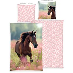 Herding Young Collection Kinderbettwäsche Pferd 80x80cm, 135x200cm - rosa|pink - 80x80/135x200cm
