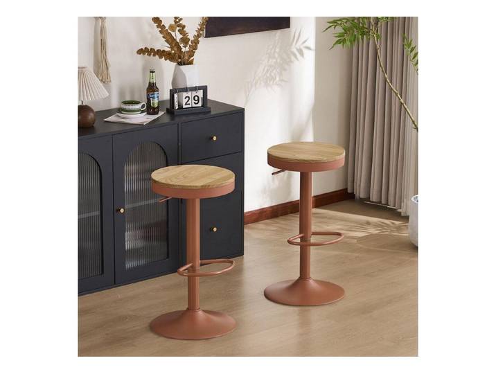 LuxusKollektion Barhocker Barhocker 2er Set Holz Metall höhenverstellbar Vintage Terrakotta