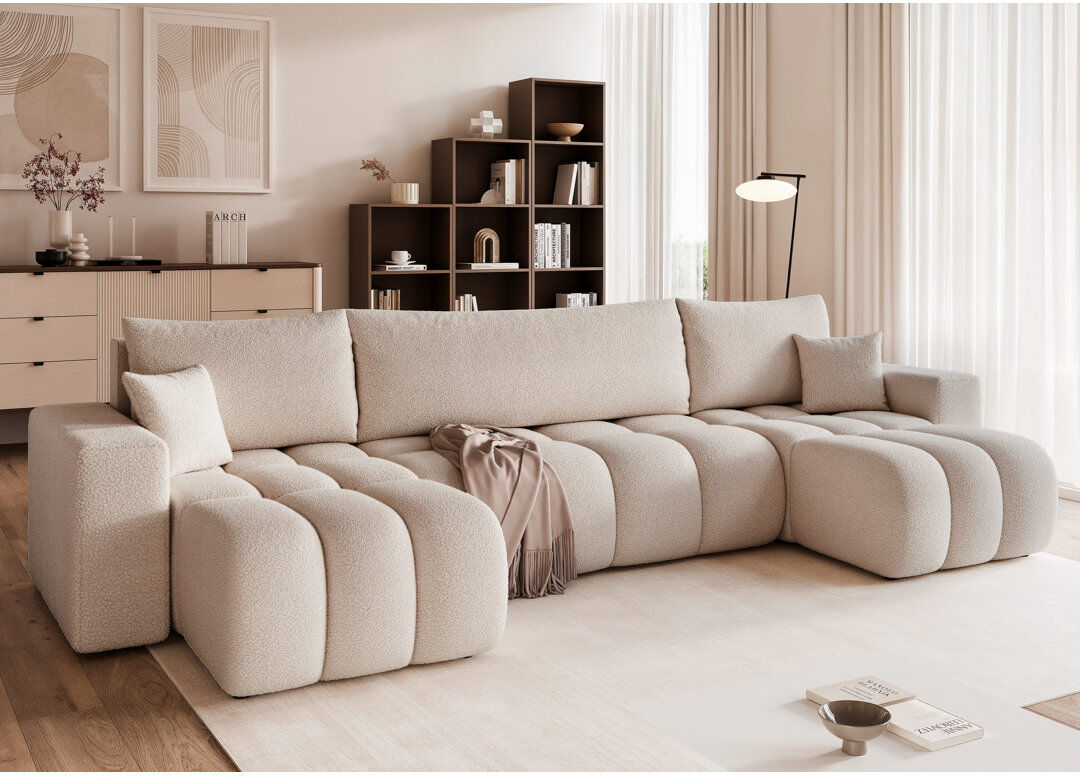 Metro 5 Seater Sofa Bed Beige 79cm H X 318cm W X 145cm D