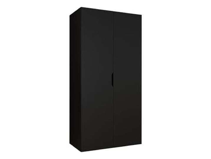 Mirjan24 Kleiderschrank mit Einlegeböden und Kleiderstange Midere 100, Vielseitiger Drehtürenschrank, Elegantes Kleiderschrank 2-türig (Schwarz)