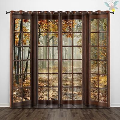 Perforierte Verdunkelungsvorhänge für Fenster, Wald, schöne Landschaft, Isolierung, Außenbalkon, Ruhe, Wohnzimmer, Heimdekoration, 2-teiliges Set, 3D-Digitaldruck